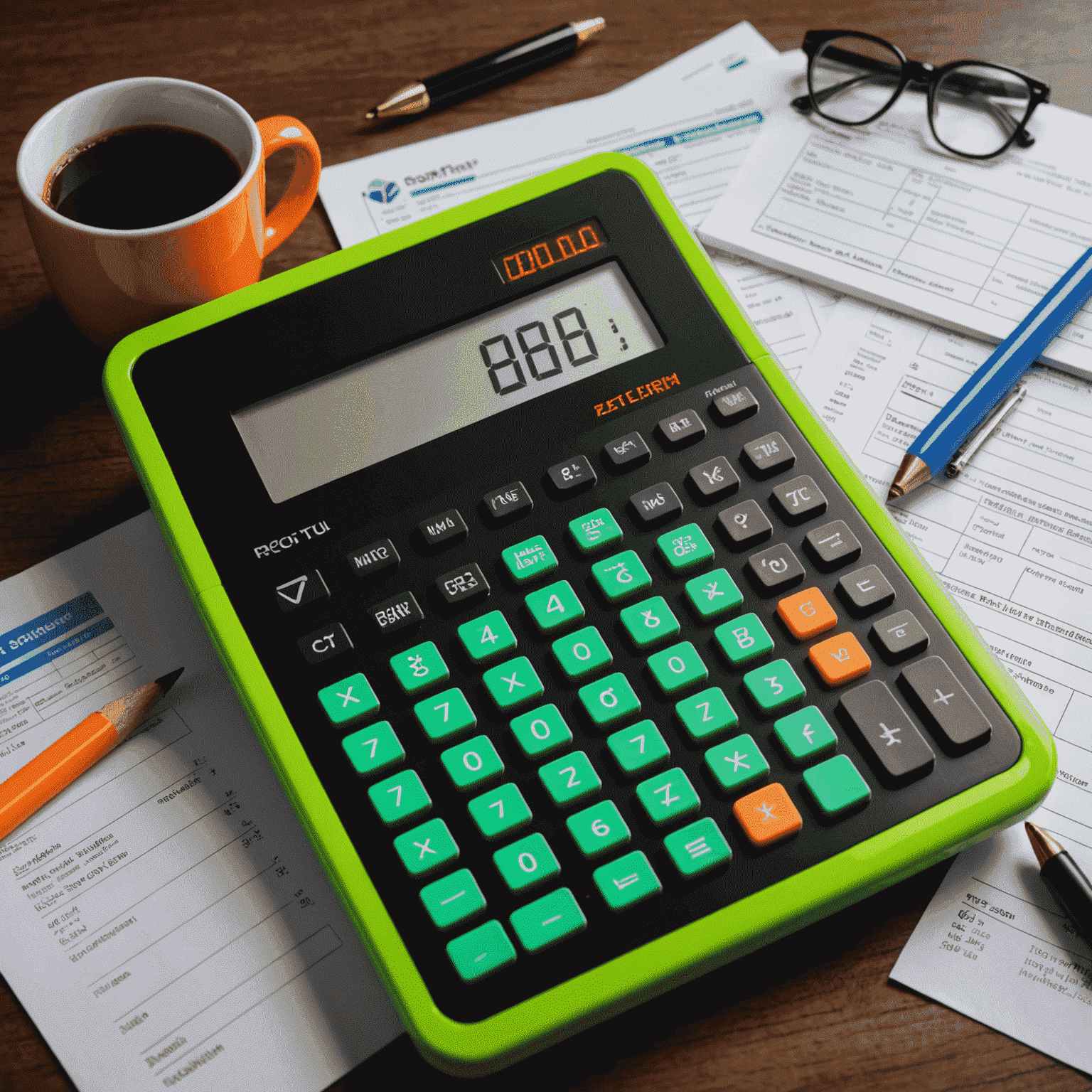 A neon calculator and South African tax forms with glowing investment icons, representing tax-efficient strategies